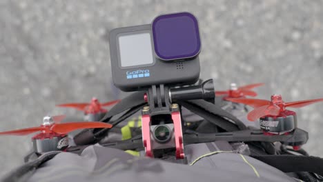 Action-camera-mounted-on-drone-fit-on-vlogger's-waist