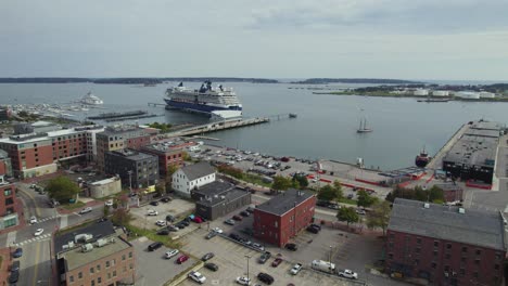 Aerial-Drone-View-Of-Cruise-Ship-Port-in-Portland,-Maine