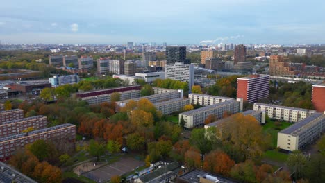 Aerial-zoom-in-on-Amsterdam-Noord-Buikslotermeer-district-with-modern-architecture