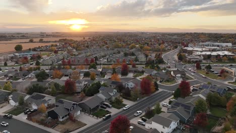 Greeley-Colorado-establishing-shot-fall-colors-traffic-over-Gateway-estates-and-t-bone-ranch