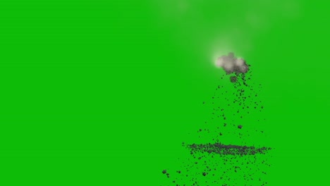 Visuelle-Effekte,-VFX,-Schusswaffenschießen-An-Der-Wand-Mit-Trümmern,-Die-Auf-Den-Grünen-Bildschirm-Fallen,-3D-Animationskamera-Näher