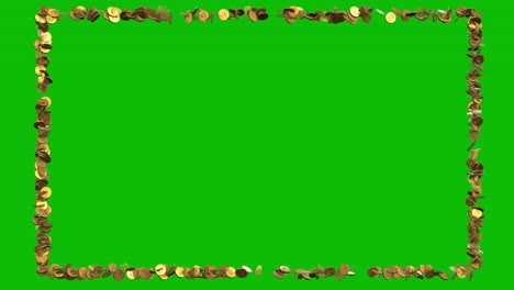 Glowing-gold-coins-forming-a-frame-on-green-screen-3D-animation