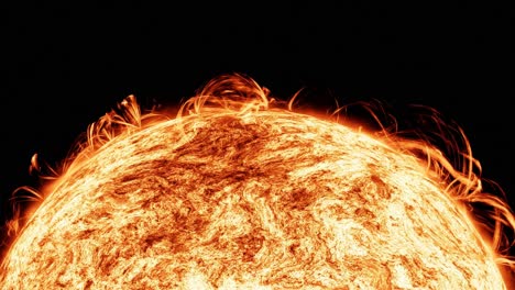 Surface-of-The-Sun,-Close-Up,-3D-Render,-Realistic,-Sun-Flares,-Plasma,-Outer-Space,-Solar-System,-Center-Frame