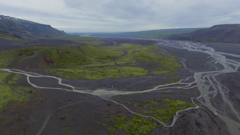 The-landscape-of-Thorsmork-in-highland-of-Iceland-from-drone-aerial-view.