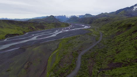 The-landscape-of-Thorsmork-in-highland-of-Iceland-from-drone-aerial-view.