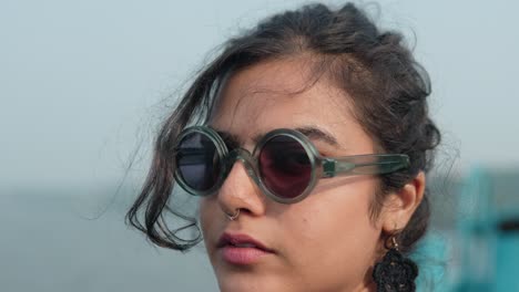 Close-up-shot-of-a-fashionable-young-Indian-woman