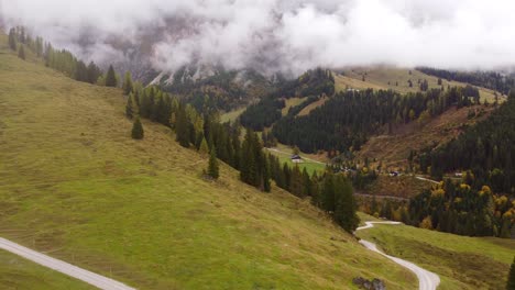 Espectacular-Paisaje-De-Montaña-Otoñal-Austriaco-Con-Pinos-Y-Niebla.