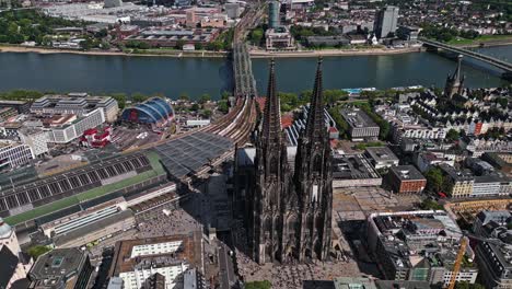 Awe-inspiring-and-historical-landmark-of-Cologne-Cathedral.-Cinematic