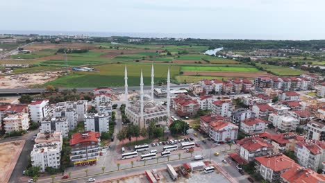 Manavgat-Religious-Mosque-in-Turkey,-Aerial-Drone-Orbit