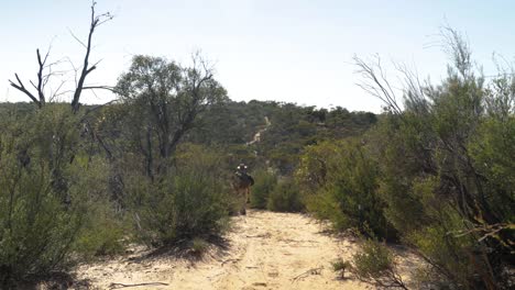 Ein-Australischer-Swagman,-Der-Einen-Sandigen-Wüstenweg-Entlang-Läuft