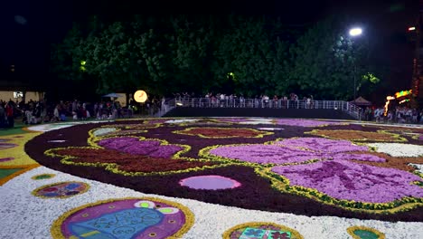 Singapurs-Größter-Blumenteppich,-Der-Nachts-Auf-Dem-Rasen-Im-Gardens-By-The-Bay-Ausgestellt-Ist