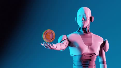 Hombre-Robótico-Automatiza-La-Exhibición-De-Monedas-De-Oro-En-Euros.