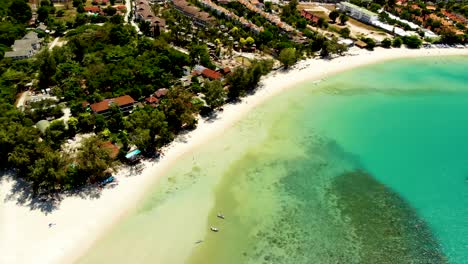 An-overhead-aerial-drone-shot-that-made-a-halfway-orbit-above-Choeng-Mon-beach-in-the-island-of-Koh-Samui-in-Surat-Thani-province-in-Thailand
