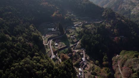 Flight-over-a-small-Japanese-village-in-the-valley-of-Iya-between-the-mountains-of-Shikoku