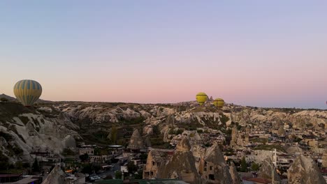 Cappadocia-Turkey-balon-balloon-hot-air-fly-experience-wonderful-landscape-in-twilight-early-morning-wide-view-of-ancient-historical-city-of-rock-carving-houses-stone-underground-building-resort-hotel