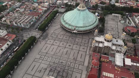 Basilica-of-Guadalupe-villa-drone-view,-its-parishs-and-atrium