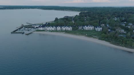 Aerial-Drone-shot-of-Orient-Greenport-North-Fork-Long-Island-New-York-before-sunrise-with-houses