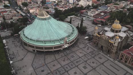 Aerial-drone-video-capturing-the-panoramic-view-of-the-Basilica-of-Our-Lady-of-Guadalupe-in-Gustavo-A