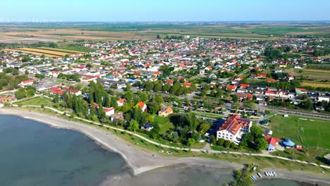 Lake-Neusiedl,-Austria---Settlements-in-Close-Proximity-to-the-Lake---Aerial-Panning