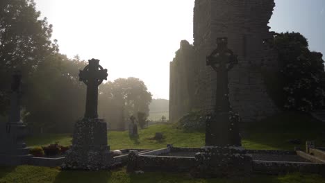 Stradbally-Town,-County-Laois,-Ireland---A-Petite-Celtic-Burial-Ground-in-the-Early-Morning---Static-Shot