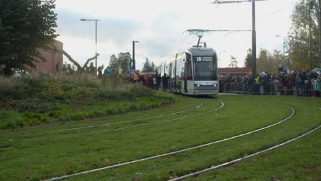 Opening-day-for-new-commuter-tram-between-Helsinki-and-Espoo,-Finland