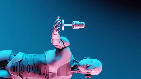 Robot-Con-Micrófono,-Render-3d,-Robot-Humanoide,-Robótica,-Ai,-Tecnología-Médica,-Vertical
