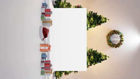 Festliche-Feiertagsanzeige-Mit-Weihnachtsdekorationsmodell,-Weißem-Hintergrund-Vertikal