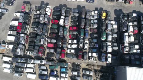 Aerial-view-of-a-junkyard-and-large-group-of-wrecked-cars