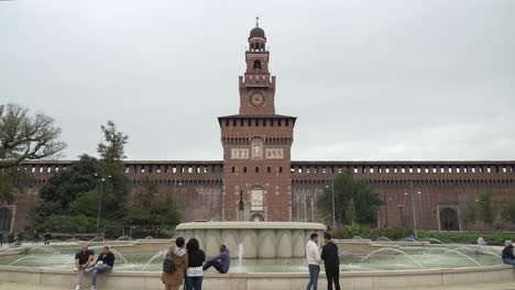 People-Taking-Photos-in-Front-of-Sforzesco-Castle