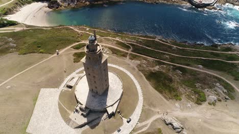 Aerial-View-Shot-of-Tower-of-Hercules-lighthouse-located-in-the-city-of-La-Coruna