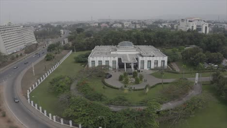 Shehu-Musa-Yar'-Adua-Centre-memorial-building-in-Nigeria---push-in-aerial