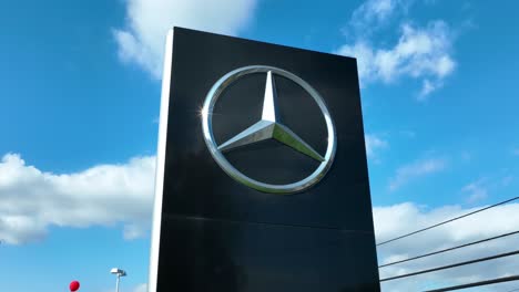 Mercedes-Benz-logo-reflecting-bright-sunlight-against-blue-sky