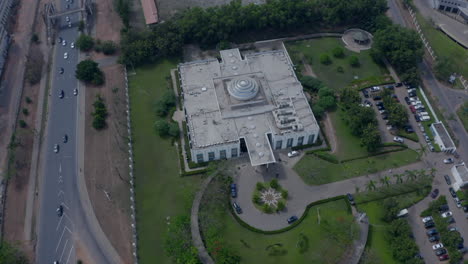 Aerial-orbit-of-the-famous-Shehu-Musa-Yar'-Adua-Center-in-Abuja,-Nigeria