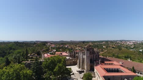 Aerial-view-of-monastery-Convent-of-Christ-in-Tomar,-Portugal