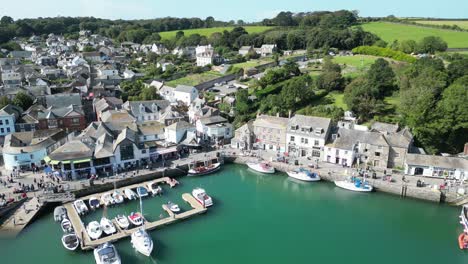 Busy-Quayside-Padstow-Cornwall-UK-drone-,-aerial-,-view-from-air-4K