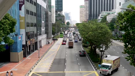 Overlooking-Truck-Making-Turn-On-Eu-Tong-Sen-Street-In-Singapore