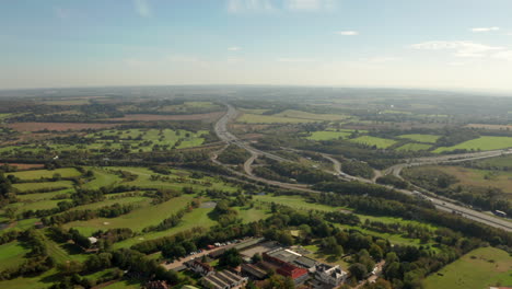 Aerial-shot-towards-M25-M11-motorway-interchange