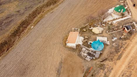 Aerial-view-of-shelter-house-in-dry-land