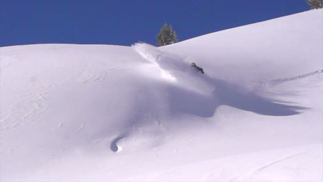 Cinematic-Ikon-Epic-pass-holder-Colorado-cold-smoke-below-freezing-snowboarder-open-run-powder-fresh-snow-turns-butter-early-morning-stunning-beautiful-blu-sky-super-slow-motion-follow-pan-movement