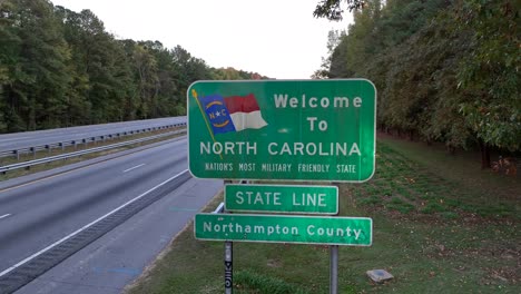 Welcome-to-North-Carolina-sign-in-Northampton-County,-NC