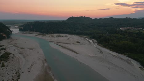 Tagliamento-River-in-Italy,-the-last-natural-river-in-the-alps-with-a-wide-riverbed