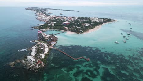 Aerial-of-Isla-Mujeres-Mexico-travel-holiday-destination-In-Caribbean-Sea-riviera-Maya-Cancun