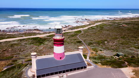 Historic-Cape-Agulhas-lighthouse-on-coastline-maritime-beacon