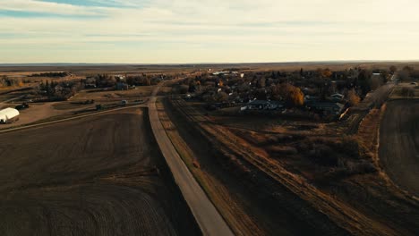 Aerial-view-of-Chapman-Avenue-in-Mossbank,-Saskatchewan,-Canada