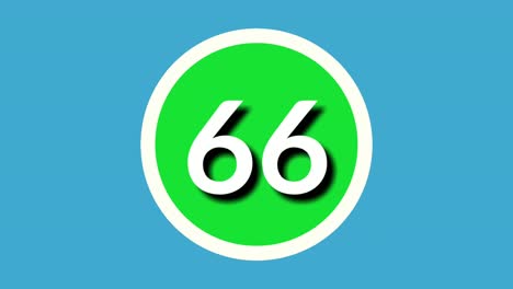 Nummer-66-Sechsundsechzig-Zeichensymbol-Animationsgrafiken-Auf-Grüner-Kugel-Auf-Blauem-Hintergrund,-4K-Cartoon-Videonummer-Für-Videoelemente