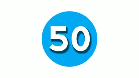 Zahl-50-Fünfzig-Zeichen-Symbol-Animation-Bewegungsgrafiken-Auf-Blauem,-Kreisförmigem,-Weißem-Hintergrund,-Cartoon-Videonummer-Für-Videoelemente