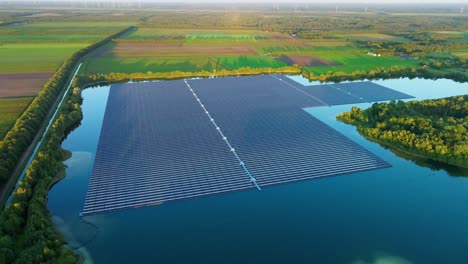 Floating-Solar-Farm-Generating-Sustainable-Energy-on-Water-in-Europe,-Space-Saving-Invention