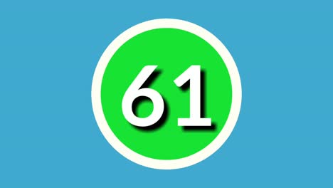 Número-61-Sesenta-Y-Un-Símbolo-De-Signo-Animación-Gráficos-En-Movimiento-En-Esfera-Verde-Sobre-Fondo-Azul,-Número-De-Vídeo-De-Dibujos-Animados-De-4k-Para-Elementos-De-Vídeo