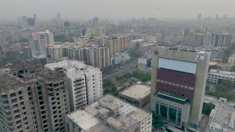Aerial-View-Of-Buildings-In-Karachi-With-Air-Pollution-Beside-MA-jinnah-Road