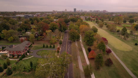 Aerial-over-Lindell-along-Forest-Park-in-St